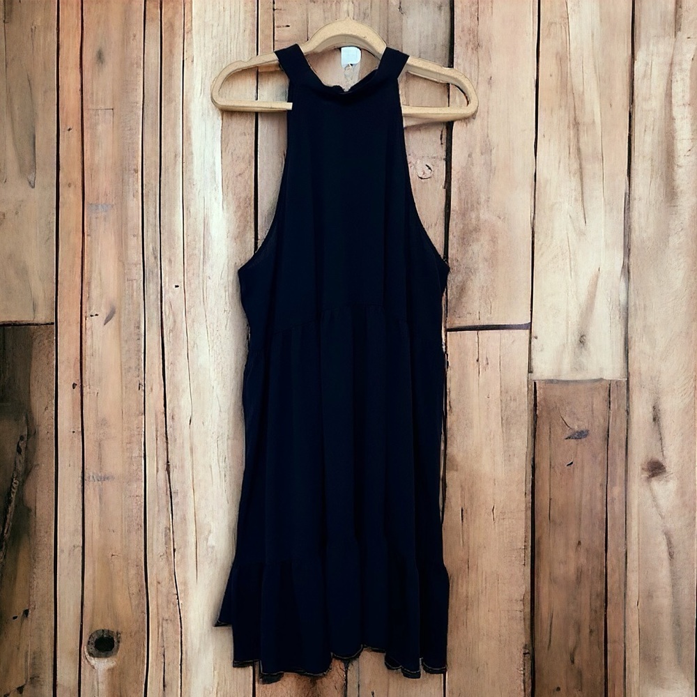 Navy blue classic halter dress, tie neck, size XL